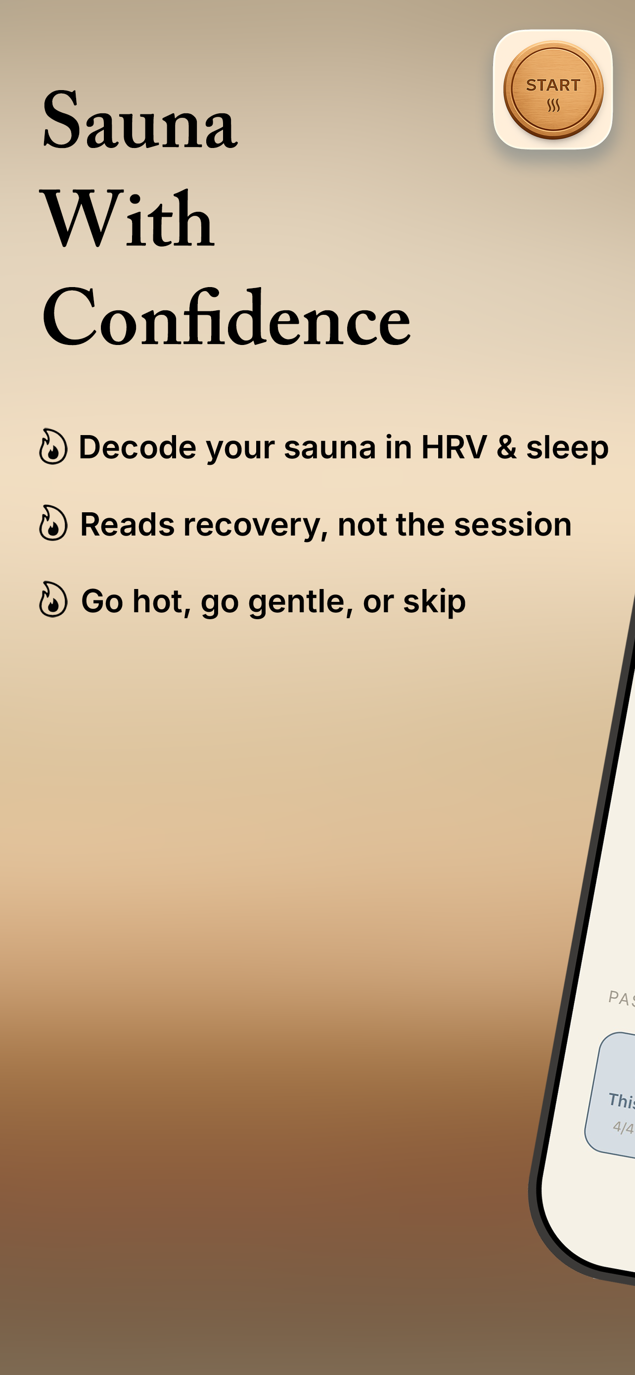 Sauna Score app screen with the tagline Sauna With Confidence